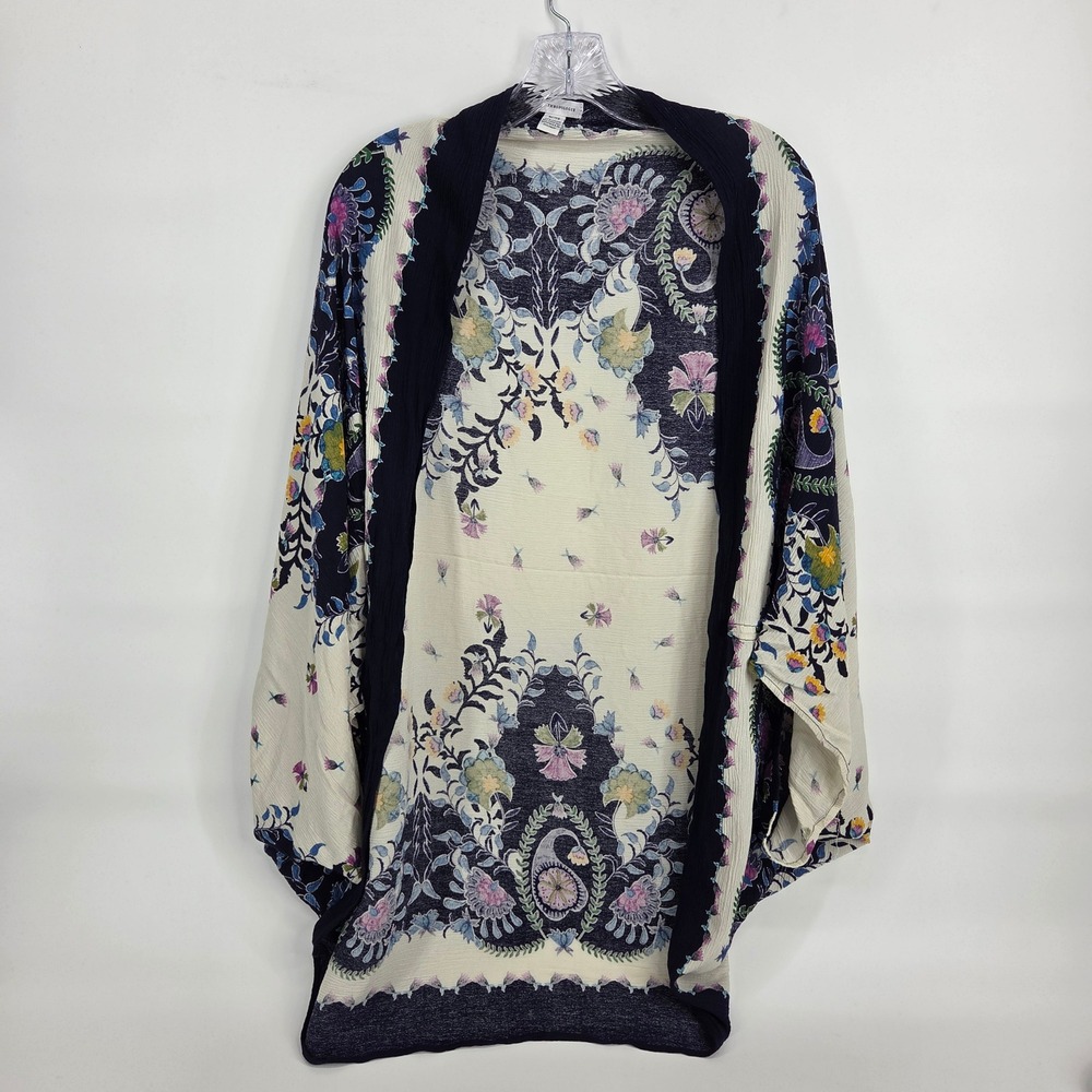 Anthropologie Kimono Wrap One Size Navy Floral Paisley Boho Art-Inspired Shawl